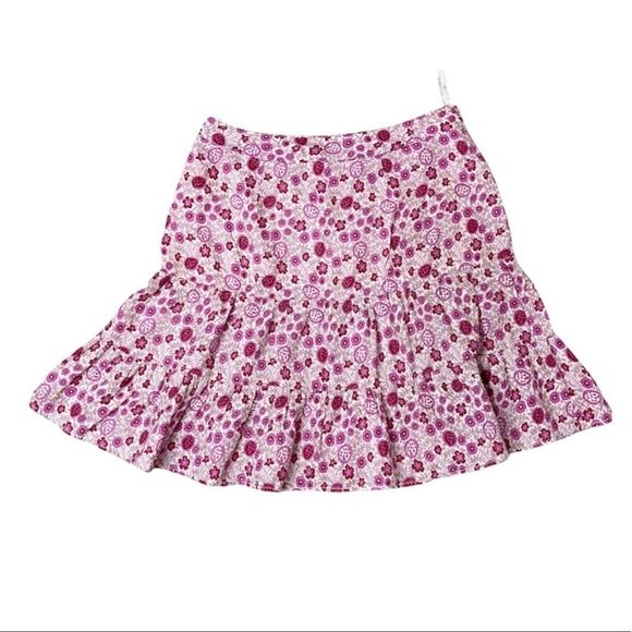 GAP Women Girl Skirt Size 4 Pink Floral Linen Three-Tiered Lined - Picture 3 of 7
